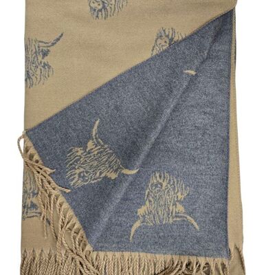 Sciarpa con mucca delle Highlands cachi/grigio