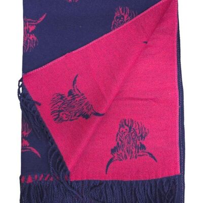 Sciarpa con mucca scozzese blu navy/fucsia