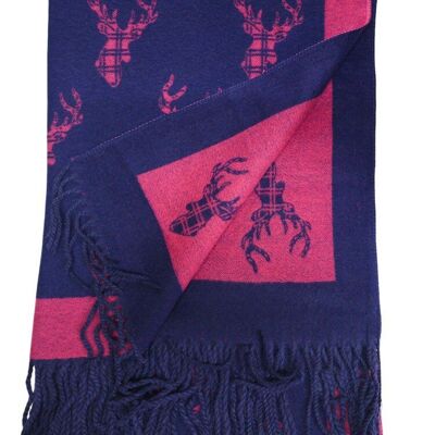 Sciarpa con motivo tartan "Highland Stag" in blu navy/fucsia
