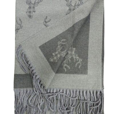 Sciarpa con motivo tartan "Highland Stag" in grigio scuro/grigio chiaro