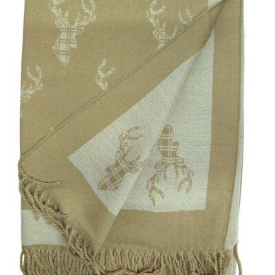 Bufanda con tartán Highland Stag en beige/crema