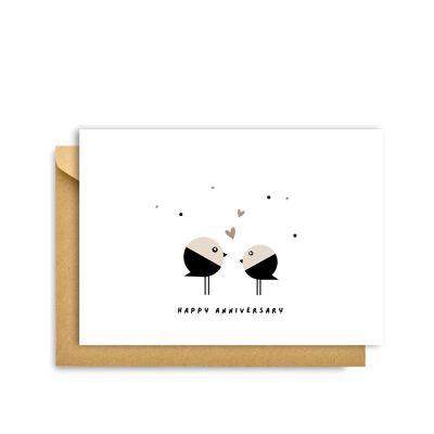 LOVE BIRDS HAPPY ANNIVERSARY CARD, Hygge Cards C6 Greeting Card – Scandinavian Simplicity & Cosiness for Lovers of Minimalism, Nature & Simple Pleasures