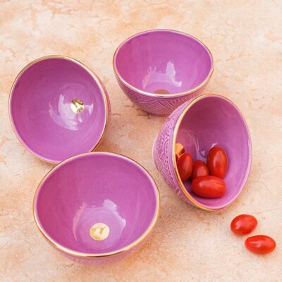 Kommen et kom reliëf lilas goud « Noura »