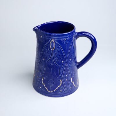 Grand pichet reliëf blauw majorelle goud “Yasmina”