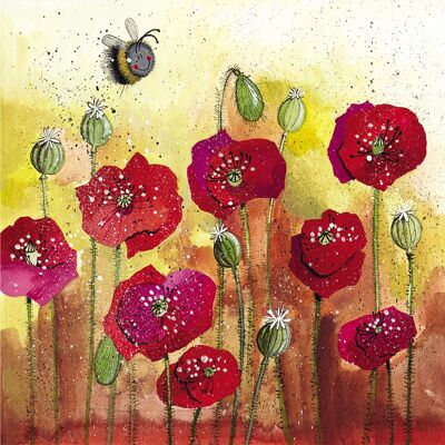Bee and poppies medium canvas