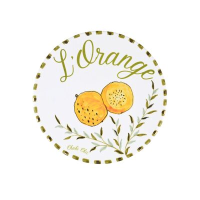 Set de 4 moyennes assiettes citron orange figue grenade doré