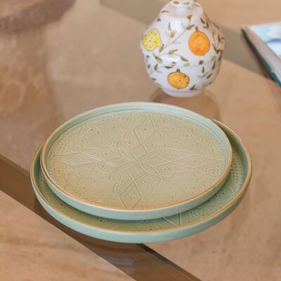 Plateaux ronds relief or menthe « Leila »