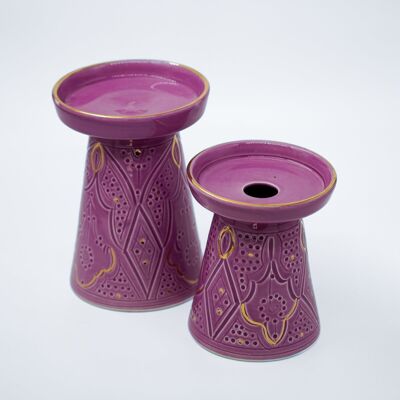 Duo bougeoir piedestale relieve lilas goud “Noura”