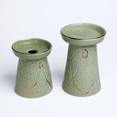 Duo bougeoir piedestale relieve menta goud “Khadija”