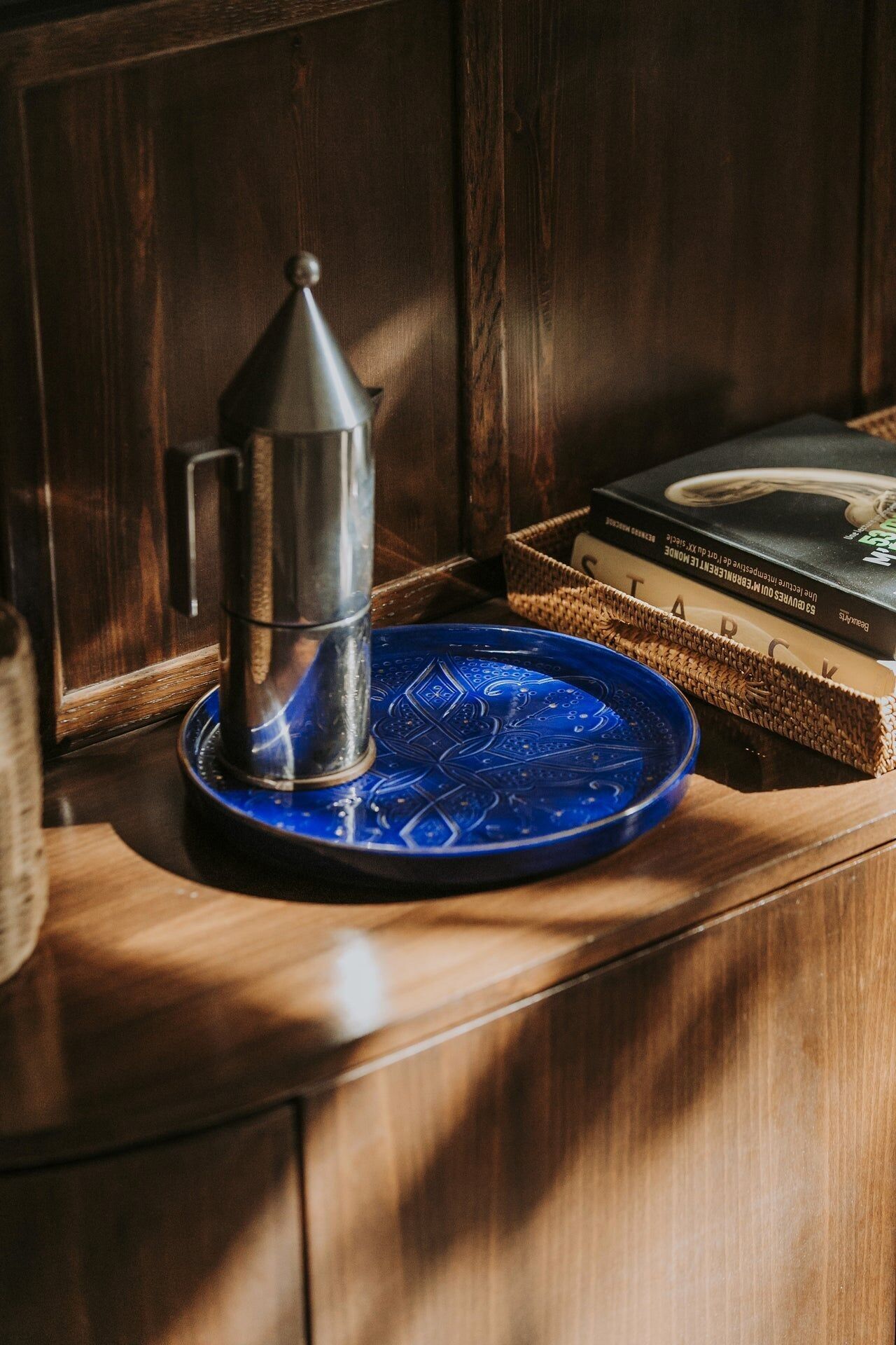 Plateaux ronds decorativi in rilievo blu najorelle goud “Noura