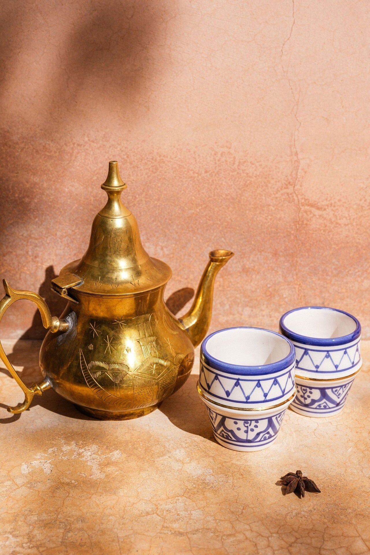 2 petites tasses à café zwak blauw majorelle goud “Khadija”
