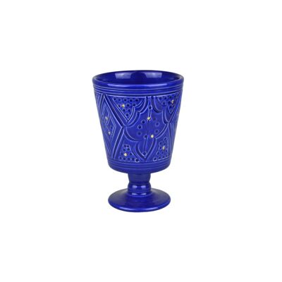 Grand verre à pied reliëf blauw majorelle goud “Imane”