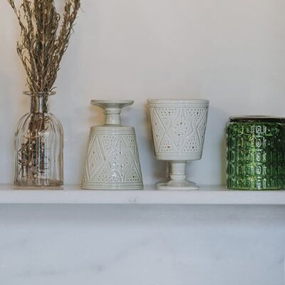 Grand verre à pied relief céramique goud menthe « Zahra »