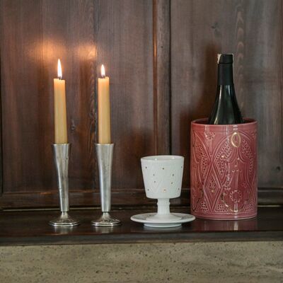 Verre kiddouche reliëf blanc goud “Fatima”