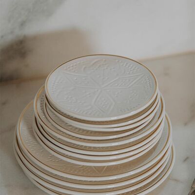 Assiette relieve blanco dorado “Imane”