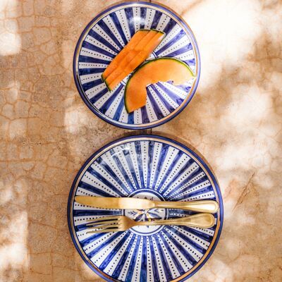 Klein assiette a desserr sunflower blauw majorelle goud “Sam