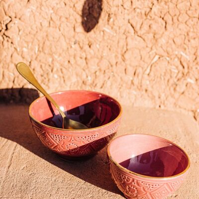 Kommen et kom ronds relief couleur aubergine « Fatima »
