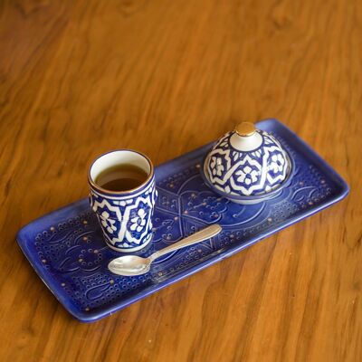 Plato de tarta relieve azul majorelle dorado “Zahra”
