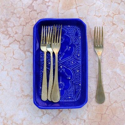 Plateau de service rectangle reliëf blauw majorelle goud “Sa