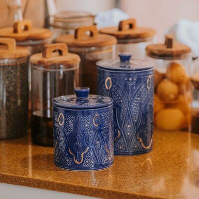 Boites reliëf blauw majorelle goud “Leila”