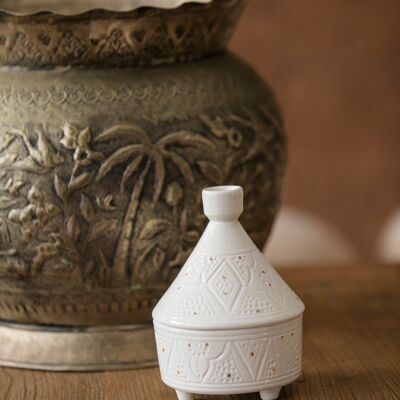 Boîte tajine reliëf blanc doré « Khadija »