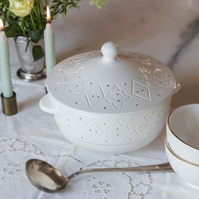 Soupière reliëf blanc goud “Noura”