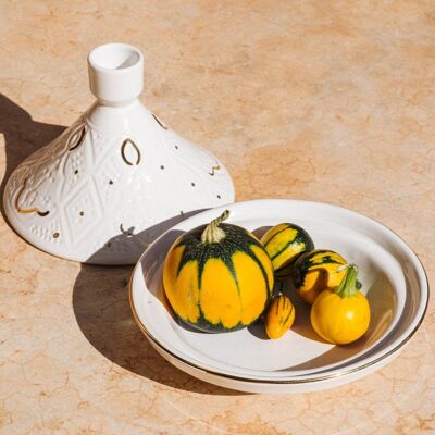 Tajine relieve blanco dorado “Yasmina”