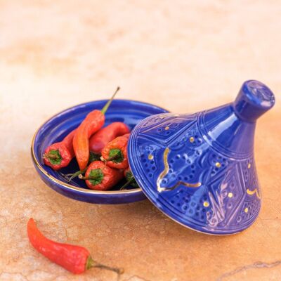 Tajine relief bleu majorelle or « Samira »