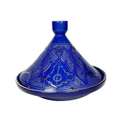 Tajine relief bleu majorelle or « Leila »