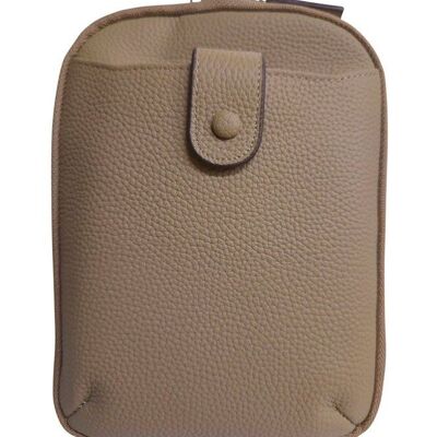 Grand sac pour téléphone portable en cuir kaki 12585 avec bandoulière en cuir assortie