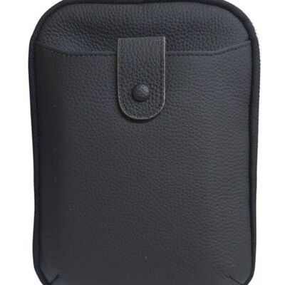 Grand sac pour téléphone portable en cuir noir 12585 avec bandoulière en cuir assortie