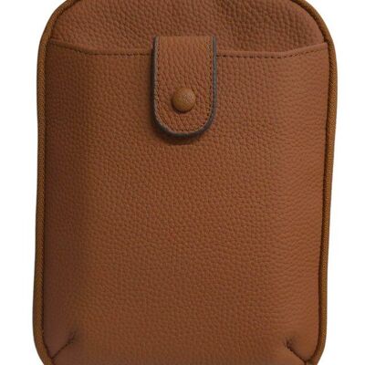 Grand sac pour téléphone portable en cuir marron 12585 avec bandoulière en cuir assortie