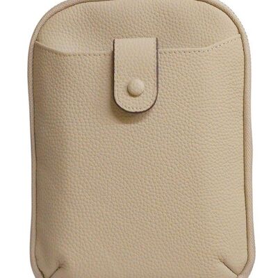 Bolso grande de piel para móvil color crema 12585 con correa de piel a juego