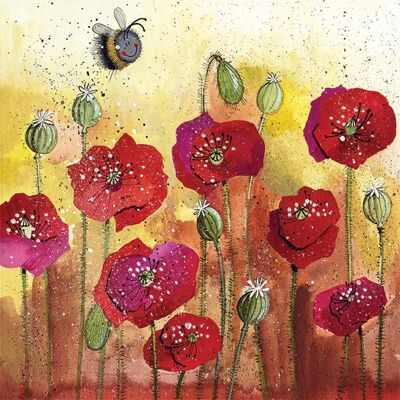 Bee & poppies blank card