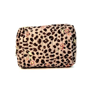 TROUSSE DE TOILETTE EN COTON MATELASSÉE LIBERTY MOTIF FLEURS DE LÉOPARD