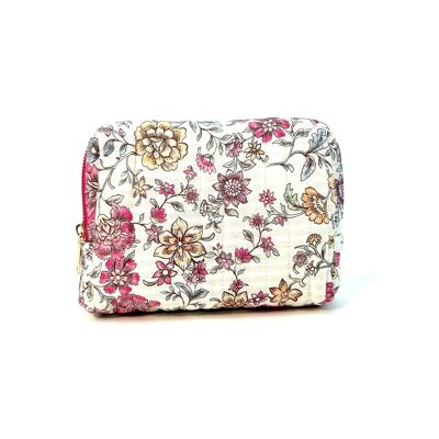 SPRING QUILTED COTTON TOILETRY BAG WITH FUCHSIA FLORAL PATTERN
