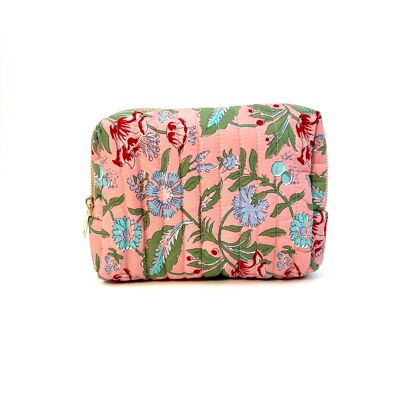 SPRING QUILTED COTTON TOILETRY BAG WITH RASPBERRY BLOSSOM PATTERN