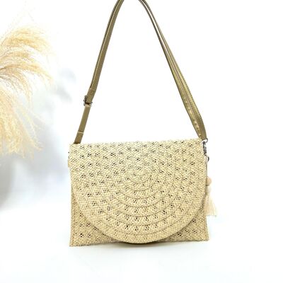 BORSA A MANO ULTRA BOHEMIAN IN CARTA INTRECCIATA CON NAPPINA DI PERLINE