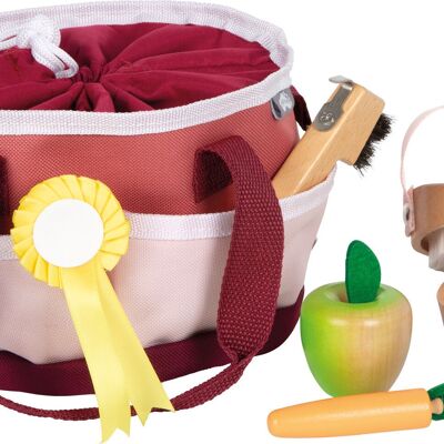 Horse care set with bag, red | Role-play toy | Wood