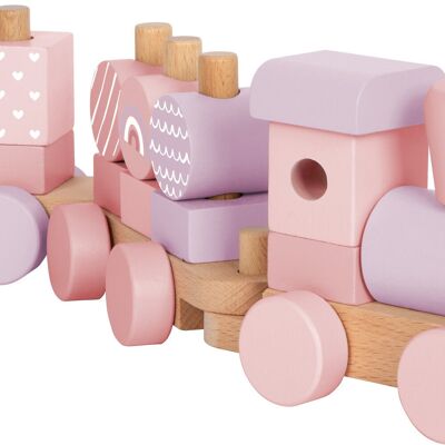 Tren de madera rosa | Juguete para empujar | juguetes de madera