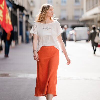 T-shirt da donna in lino Made in France "Merci Simone"