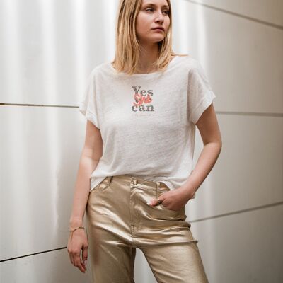 Maglietta in lino Made in France "Yes She Can"