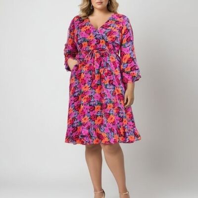 Robe grande taille cache cœur imprimé (C6529/VIOLET)