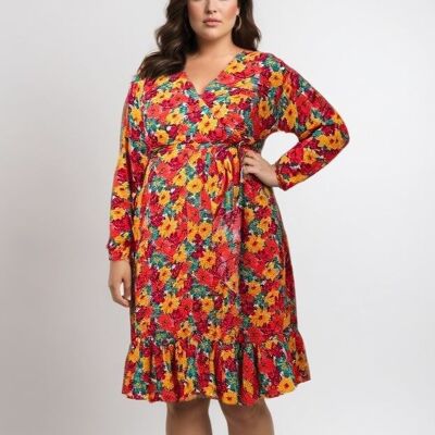 Vestido cruzado con estampado amarillo de talla grande (C6529/AMARILLO)