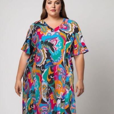 Vestido trapecio estampado negro de talla grande (C6539/NEGRO)