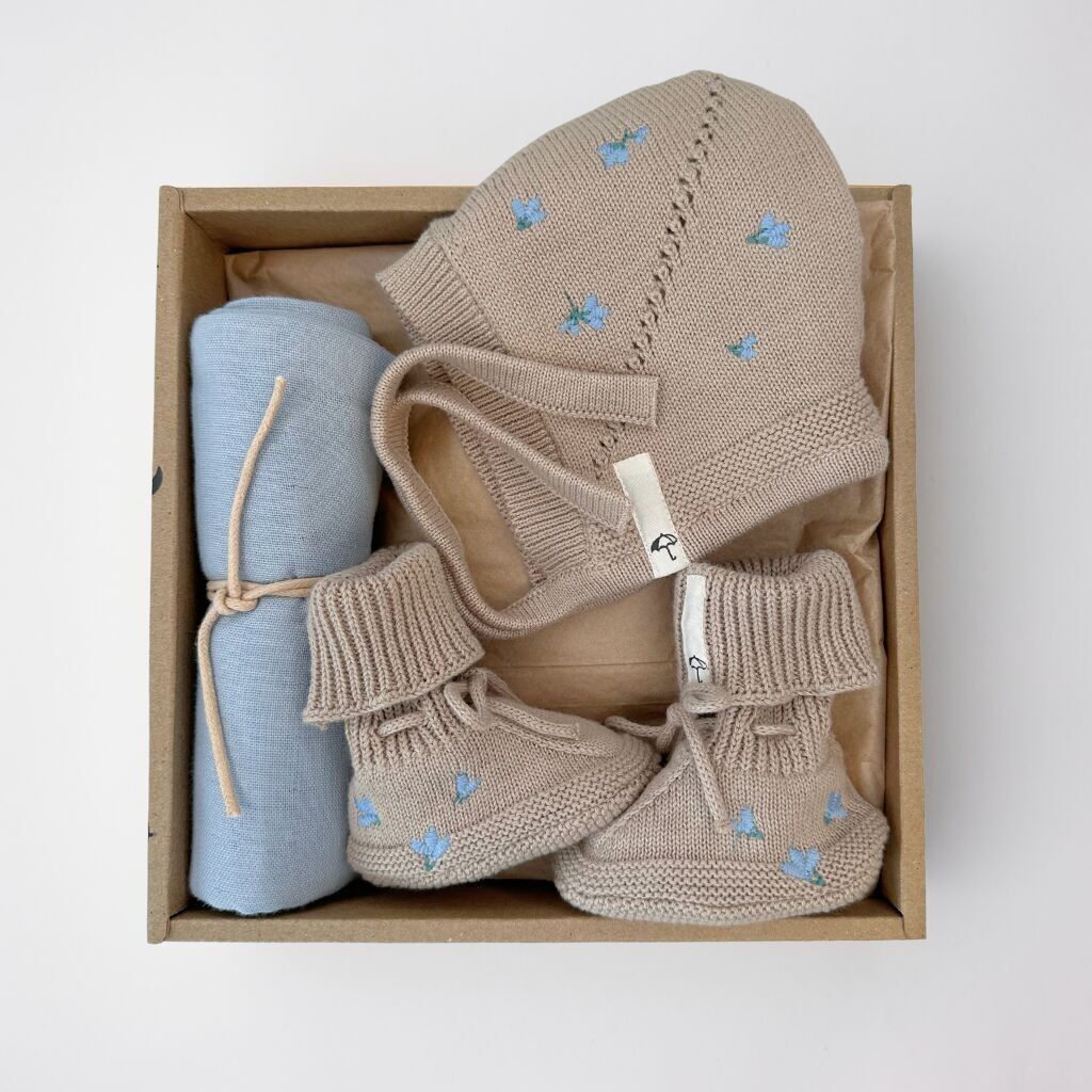 Embroidered Premature Box -  Blueberry on Khaki