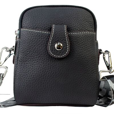 Borsa nera con due cerniere per cellulare in pelle H2402