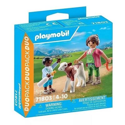 Playmobil 71803 Duopacks DuoPack Figura de Granjero y Niño con Ternero - Juguetes para bebés y niños - A partir de 4 años