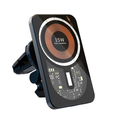 DMAS0090C00 Caricabatterie wireless per auto Magsafe con clip per bocchetta dell'aria, 15 W. Con illuminazione LED ambientale. Colore nero