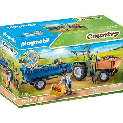 Playmobil 71249 Granja Ecológica Grande Tractor agrícola con carro Figura - Juguetes para bebés y niños - Edad 4+